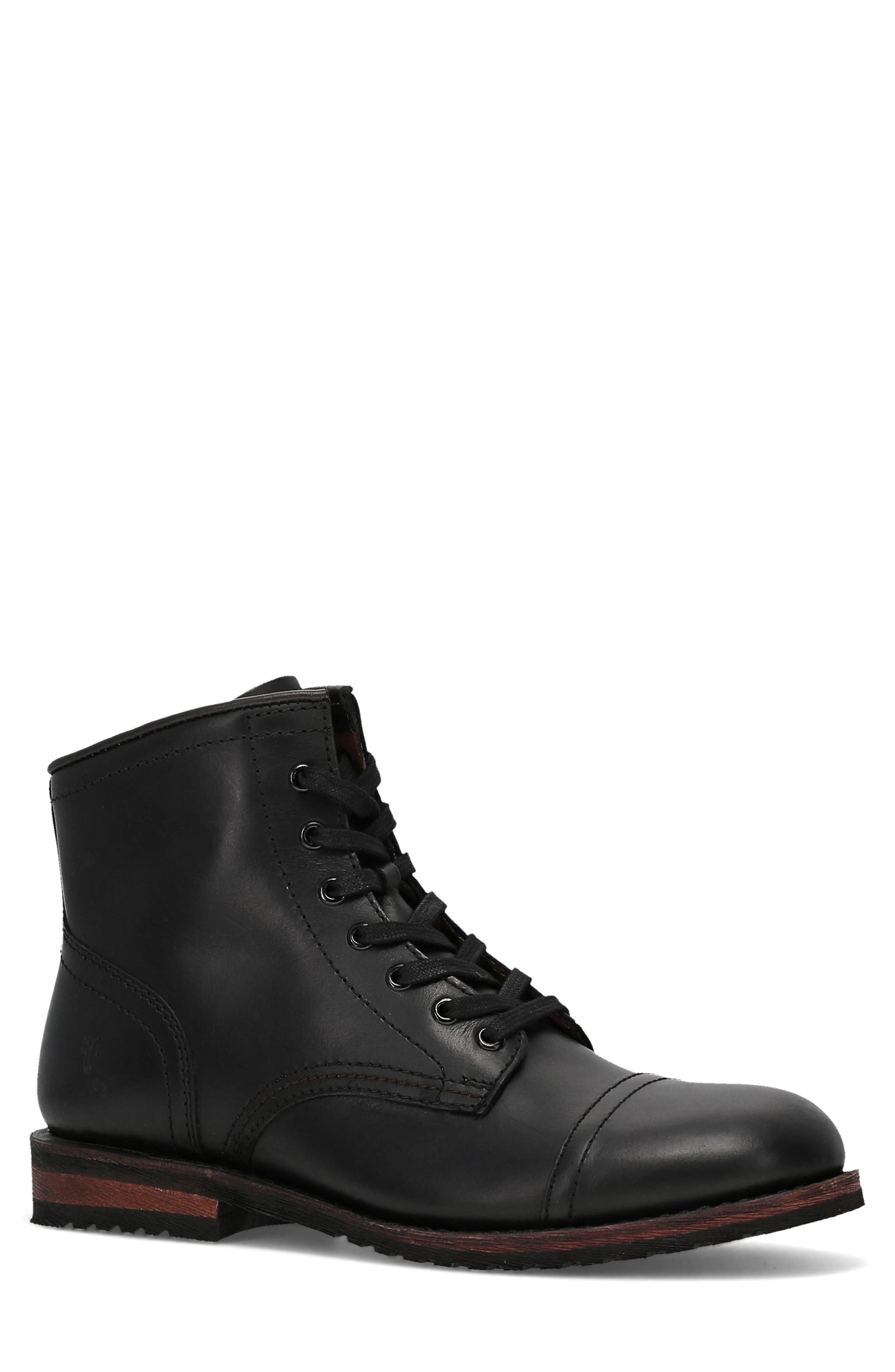Frye Landon Lace-Up Cap Toe Boot, Main, color, Black