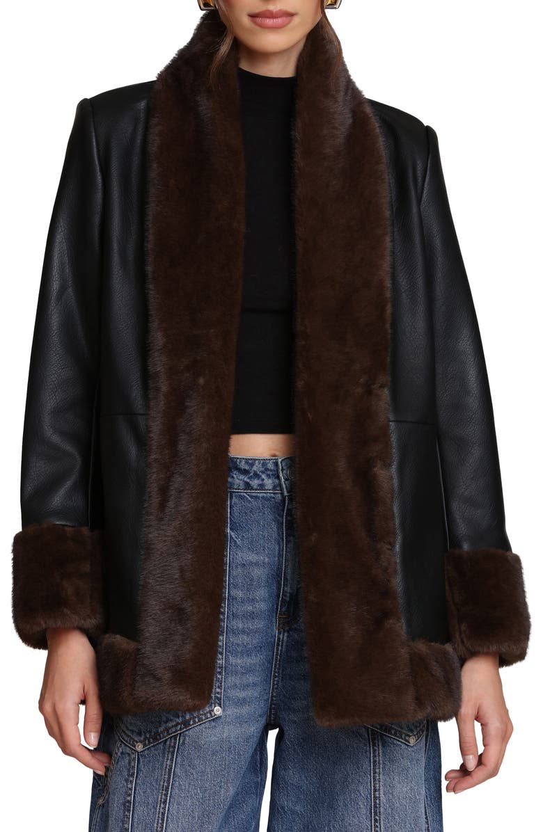 Avec Les Filles Faux Leather Coatigan With Faux Fur Trim, Main, color, Black