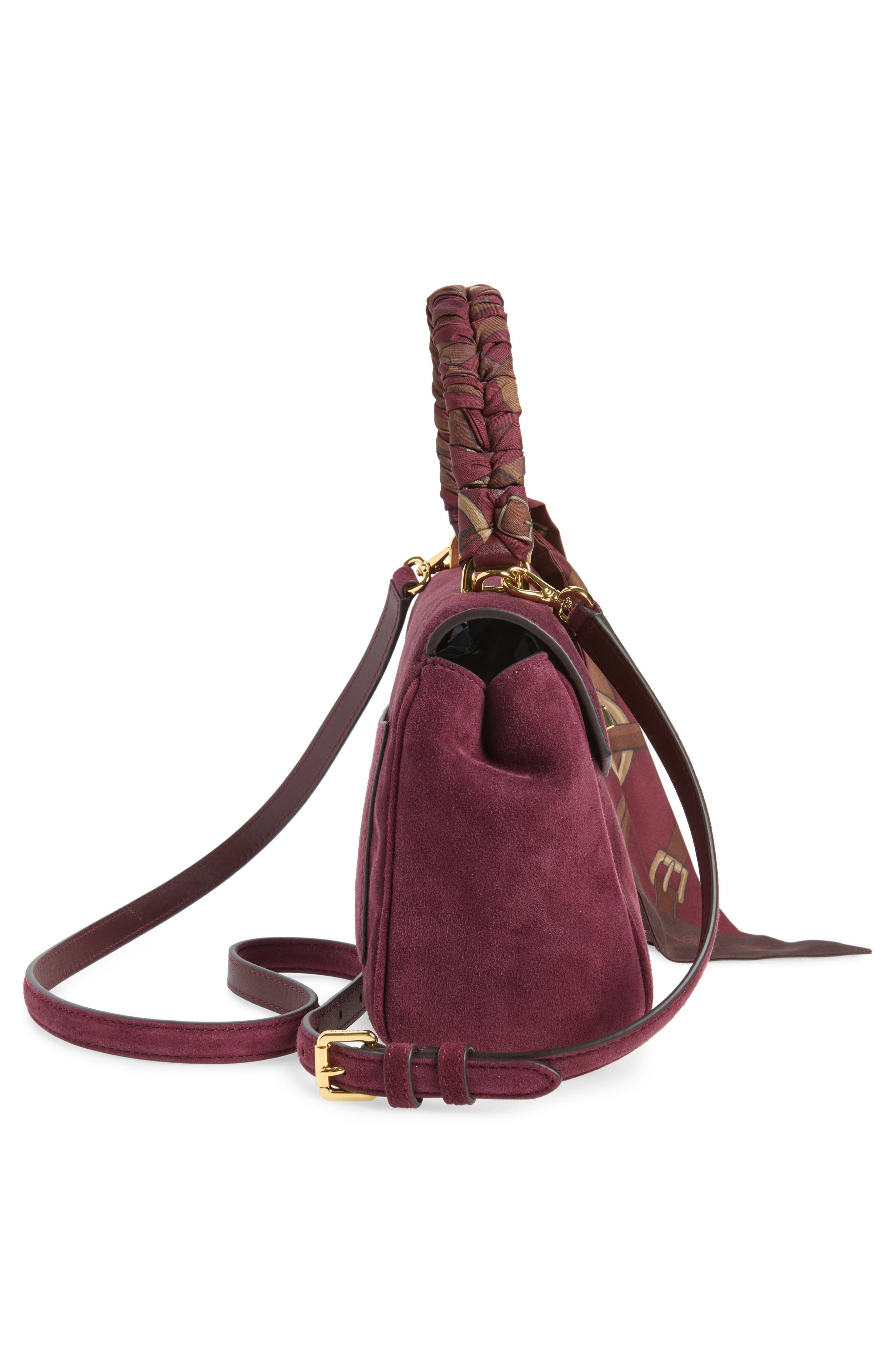 Farrah Scarf Wrapped Small Satchel, Alternate, color, DARK GARNET