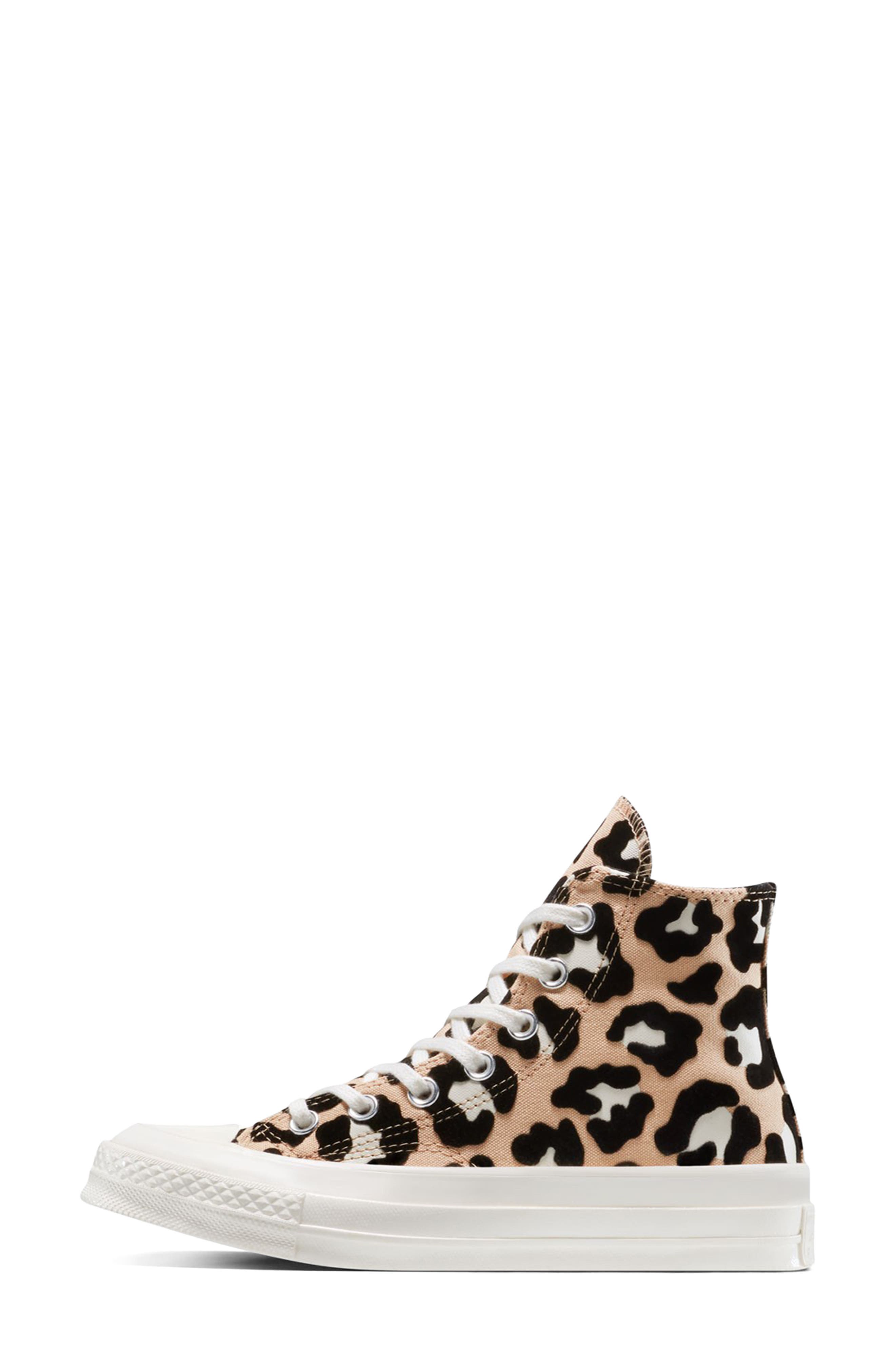Converse Chuck 70 Flocked Leopard Print Canvas High Top Sneaker, Alternate, color, Black/ Coastal Dune/ Egret