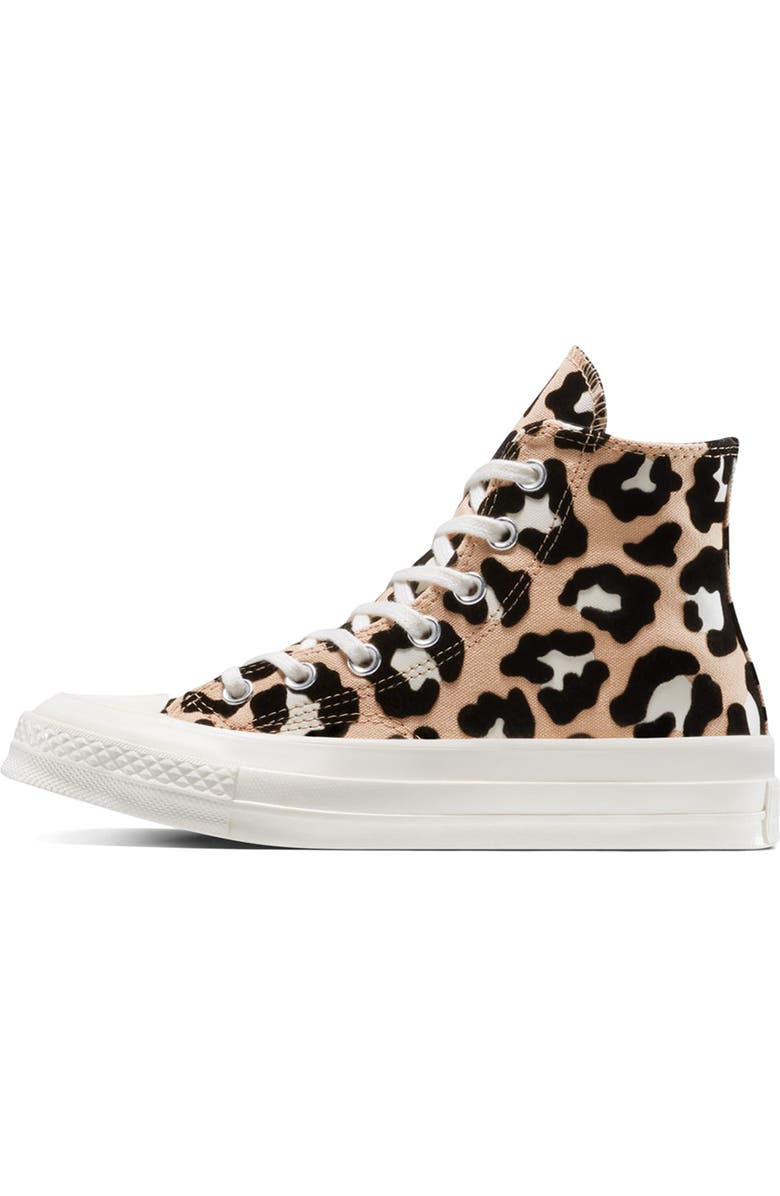 Converse Chuck 70 Flocked Leopard Print Canvas High Top Sneaker, Alternate, color, Black/ Coastal Dune/ Egret