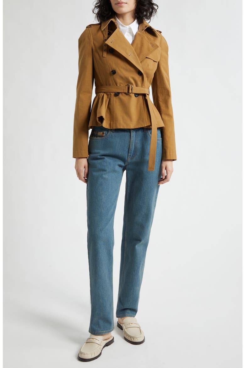 Isabella Peplum Trench Jacket, Alternate, color, TEAK BROWN