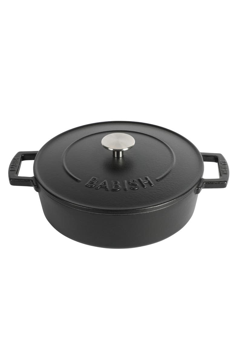 3 Quart Round Enameled Cast Iron Braiser Self-Basting, Main, color, Black