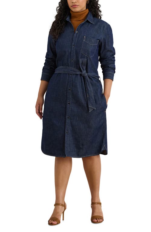 Ralph Lauren Lauren  Jameika Tie Waist Long Sleeve Denim Shirtdress In Blue