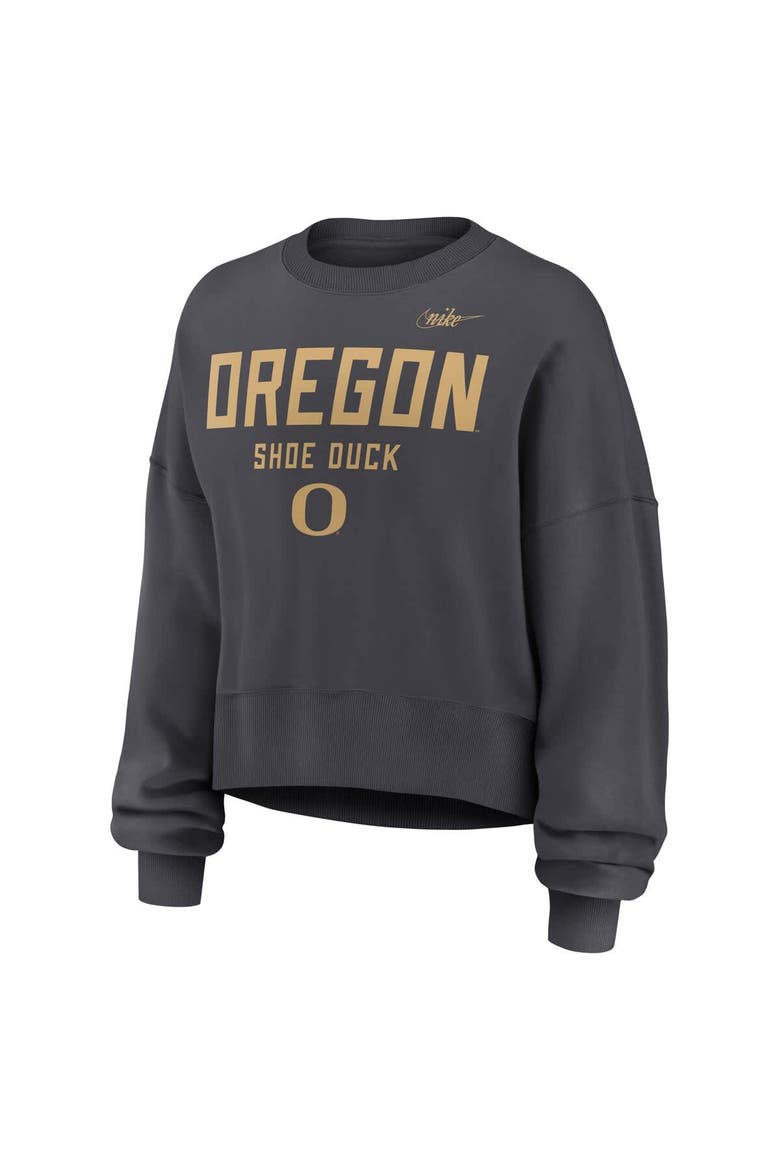 Women's Nike Charcoal Oregon Ducks Shoe Duck Sweatshirt, Alternate, color, Charcoal