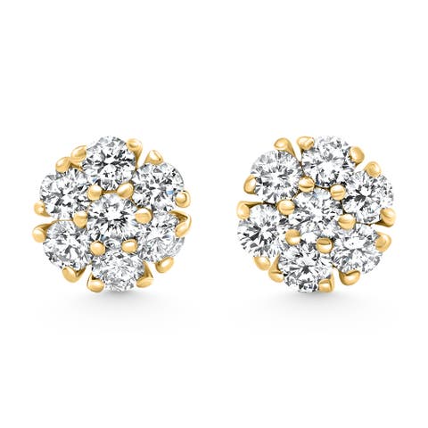 1Ct Diamond Cluster Pave Studs Screwback Earrings 14k Gold Lab Grown