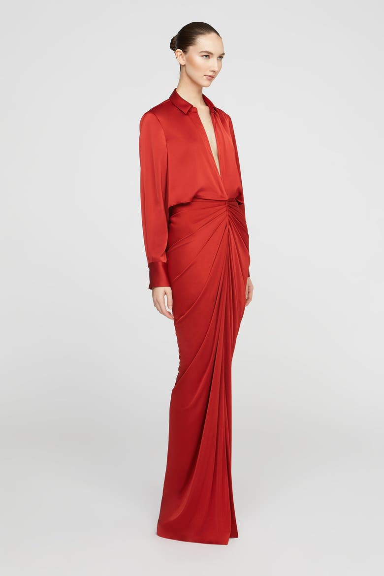 Katrine Jersey And Satin Gown, Alternate, color, Auburn