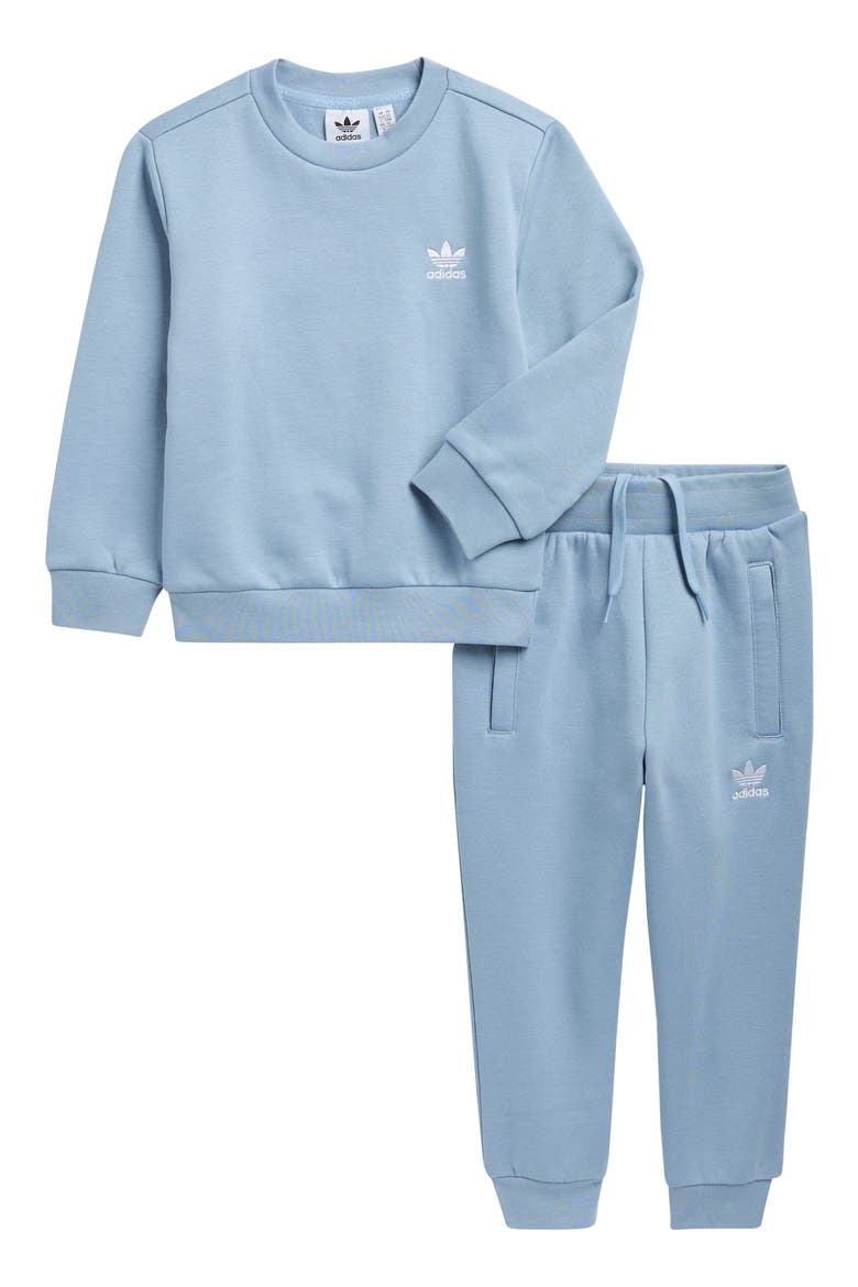 Kids' Trefoil Essentials Crewneck Sweatshirt & Joggers Set, Main, color, TACTILE BLUE