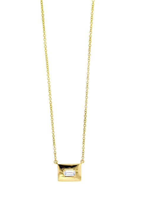 18K Yellow Gold Baguette Diamond Pendant Necklace