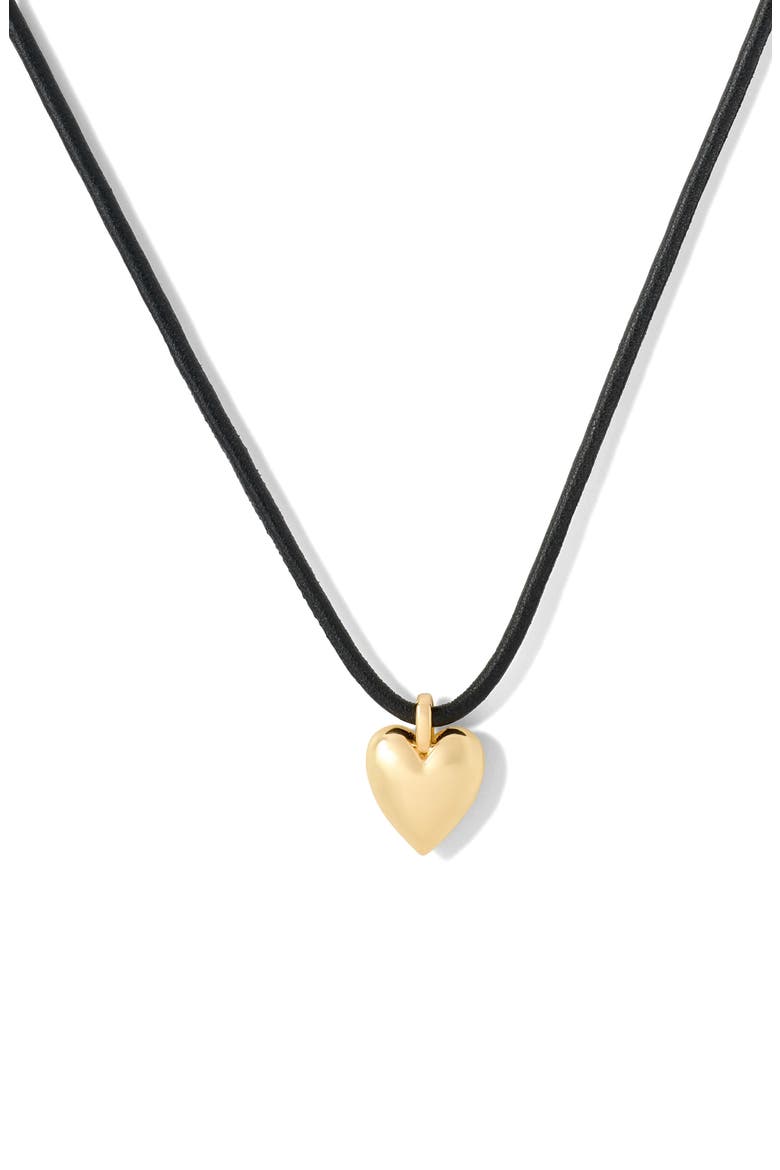 Puffy Heart Cord Choker Necklace, Main, color, YELLOW GOLD