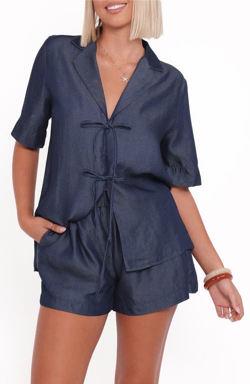 Petal & Pup Aaliyah Tie Front Chambray Top in Dark Wash  product