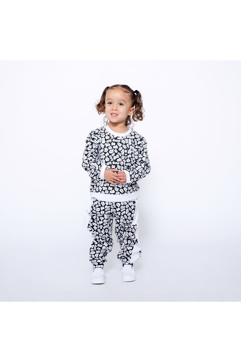Kids Crewneck Sweatshirt and Jogger Pants Set - Black/White-Hello, Main, color, Black/White/Hello