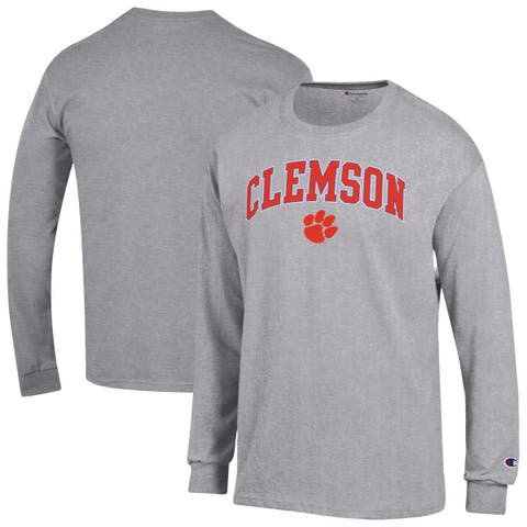 Men's Champion  Heather Gray Clemson Tigers Arch Over Logo Long Sleeve T-Shirt