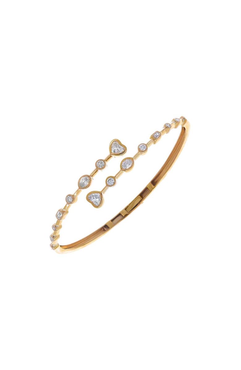 BY ADINA EDEN Lab Grown Diamond Heart X Round Bezel Claw Bangle 14K, Alternate, color, 14K Gold