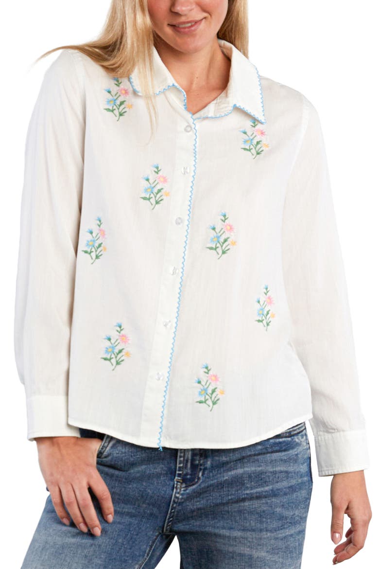 Petal Pop Embroidered Button-Up Shirt, Alternate, color, WHITE FLOWER