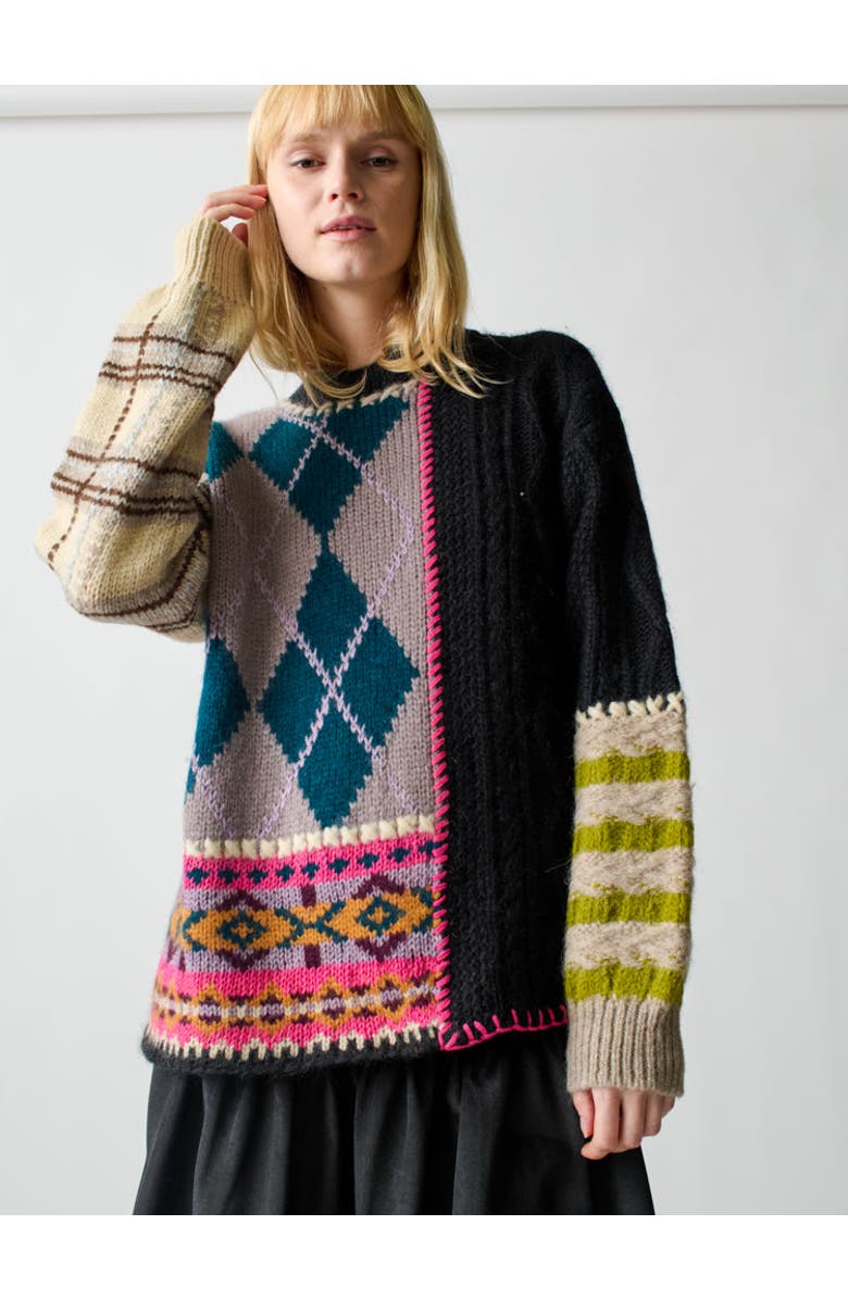 Lingua Franca Hutton Patchwork Crewneck, Main, color, 