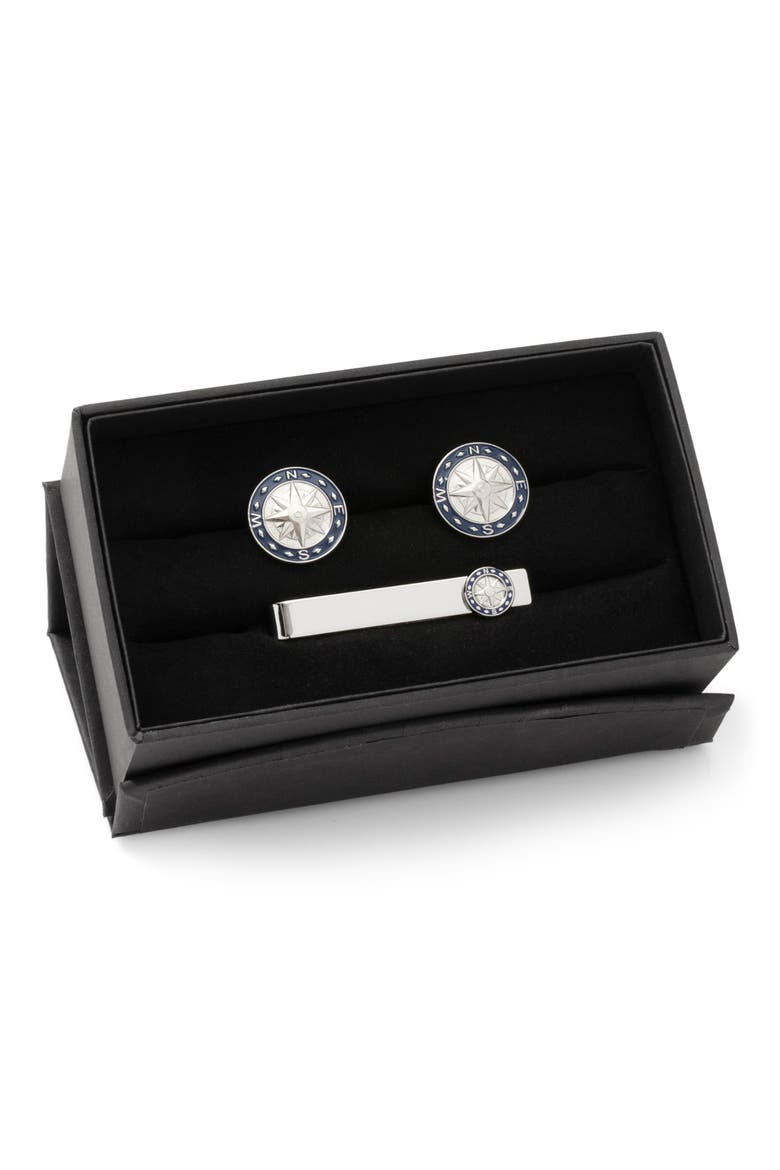 Compass Cuff Links & Tie Bar Gift Set, Alternate, color, BLUE