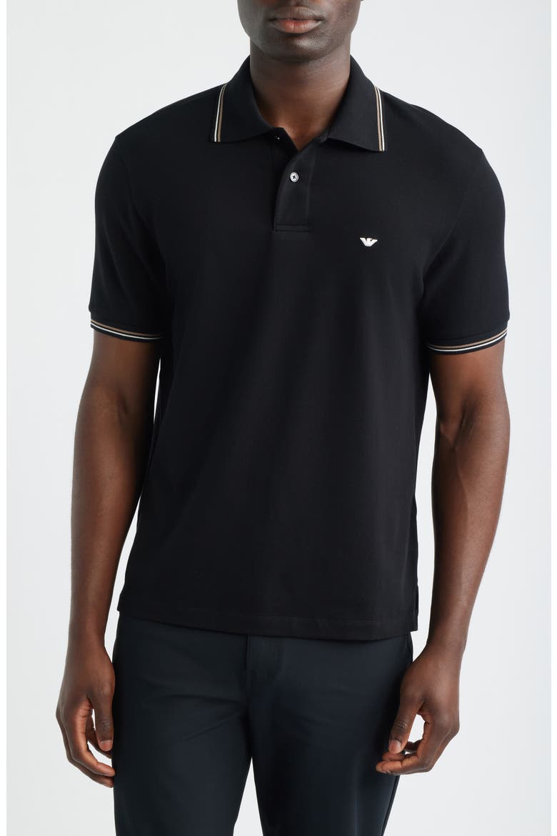 Tipped Cotton Polo Shirt, Main, color, SOLID BLACK
