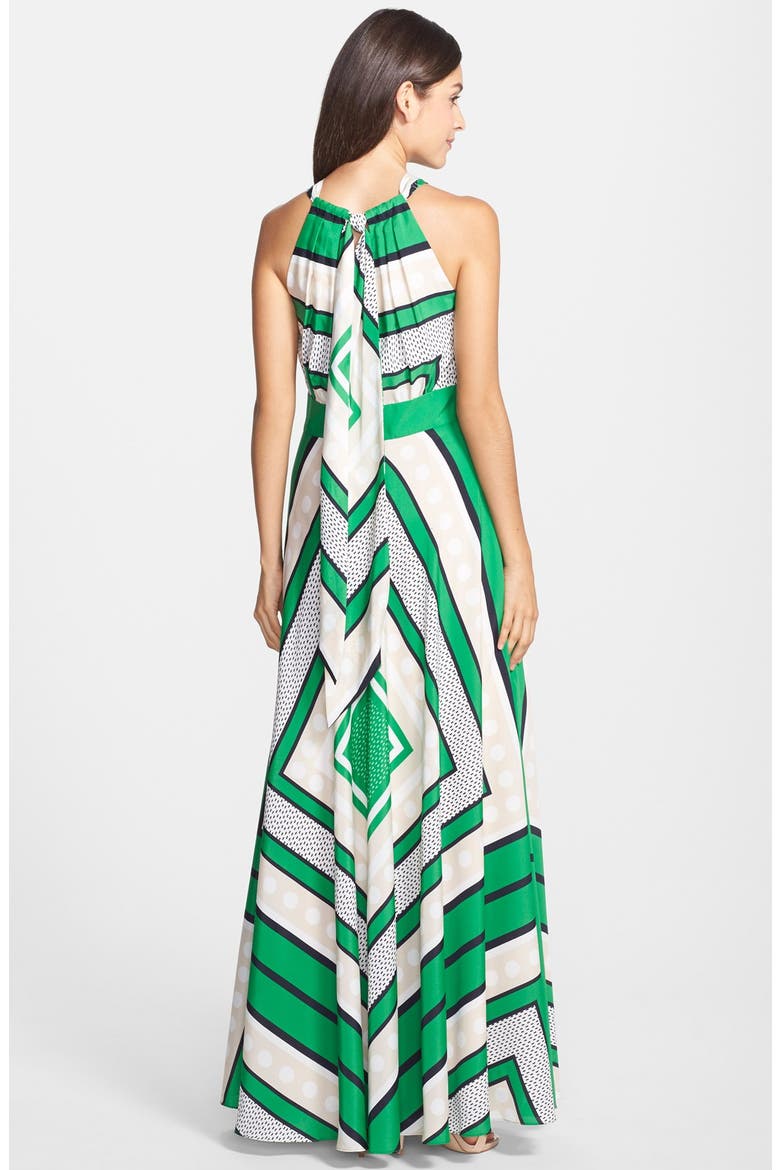 Scarf Print Crêpe de Chine Fit & Flare Maxi Dress, Alternate, color, GREEN