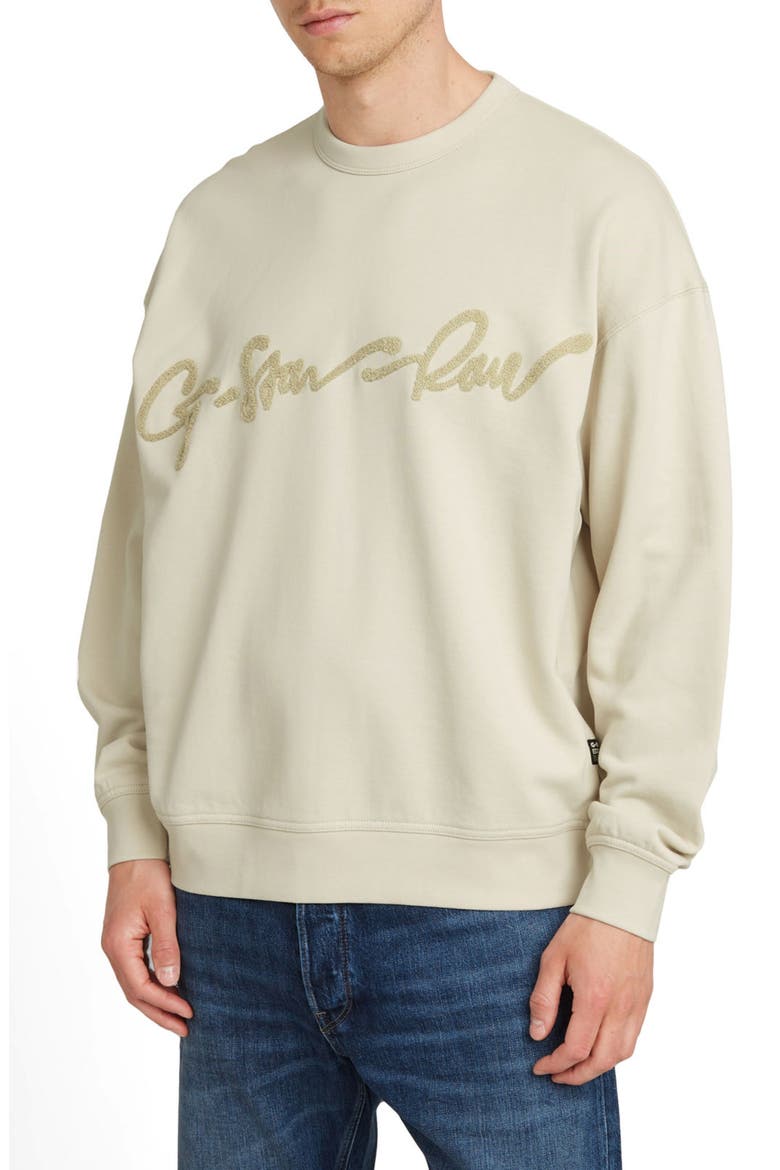 Chenille G-Script Loose Organic Cotton Crewneck Sweatshirt, Main, color, WHITEBAIT