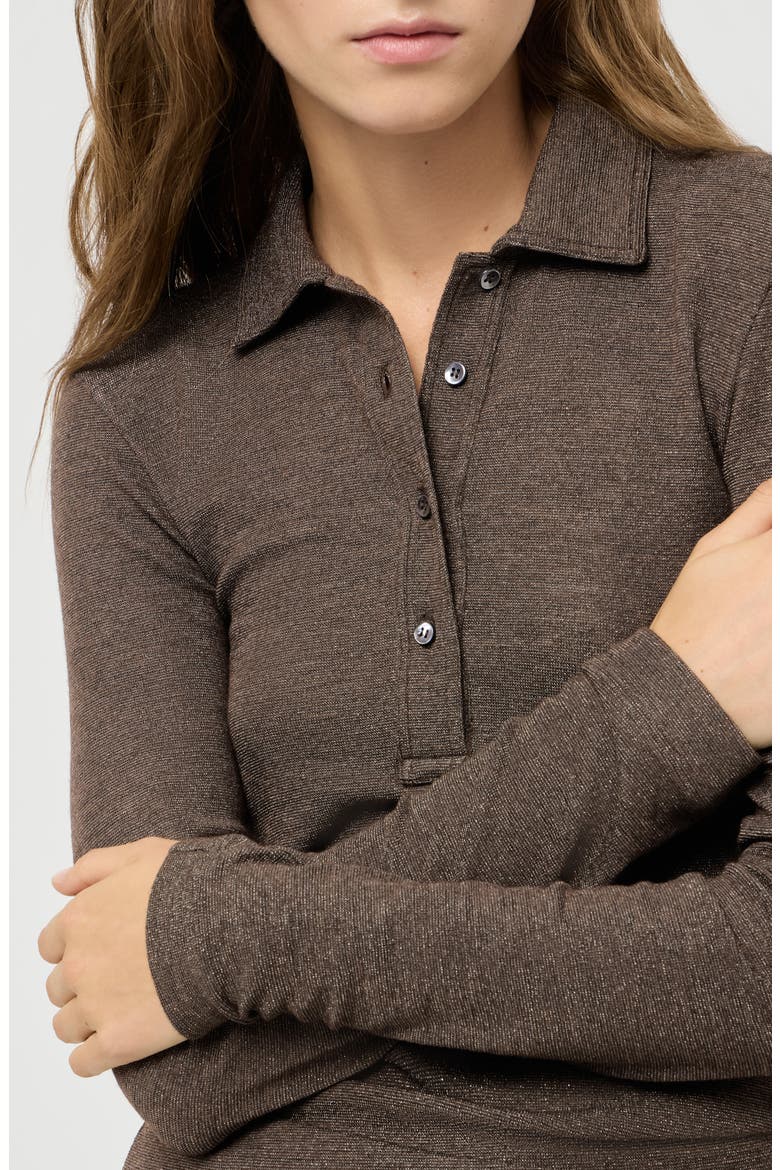 Sparkling virgin wool jersey polo shirt, Alternate, color, Coffee