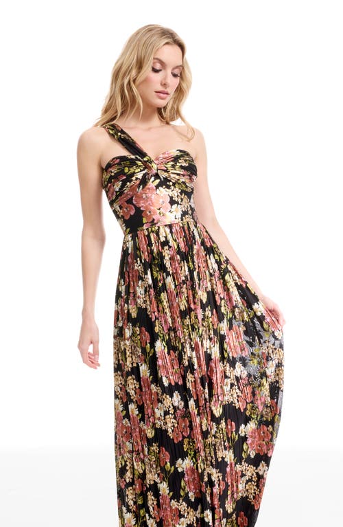 Dress The Population Idalia Asymmetric Floral Print Pleated Dress In Multi