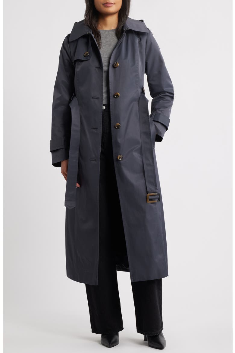 Hooded Single Breasted Maxi Trench Coat, Alternate, color, CHARCOAL