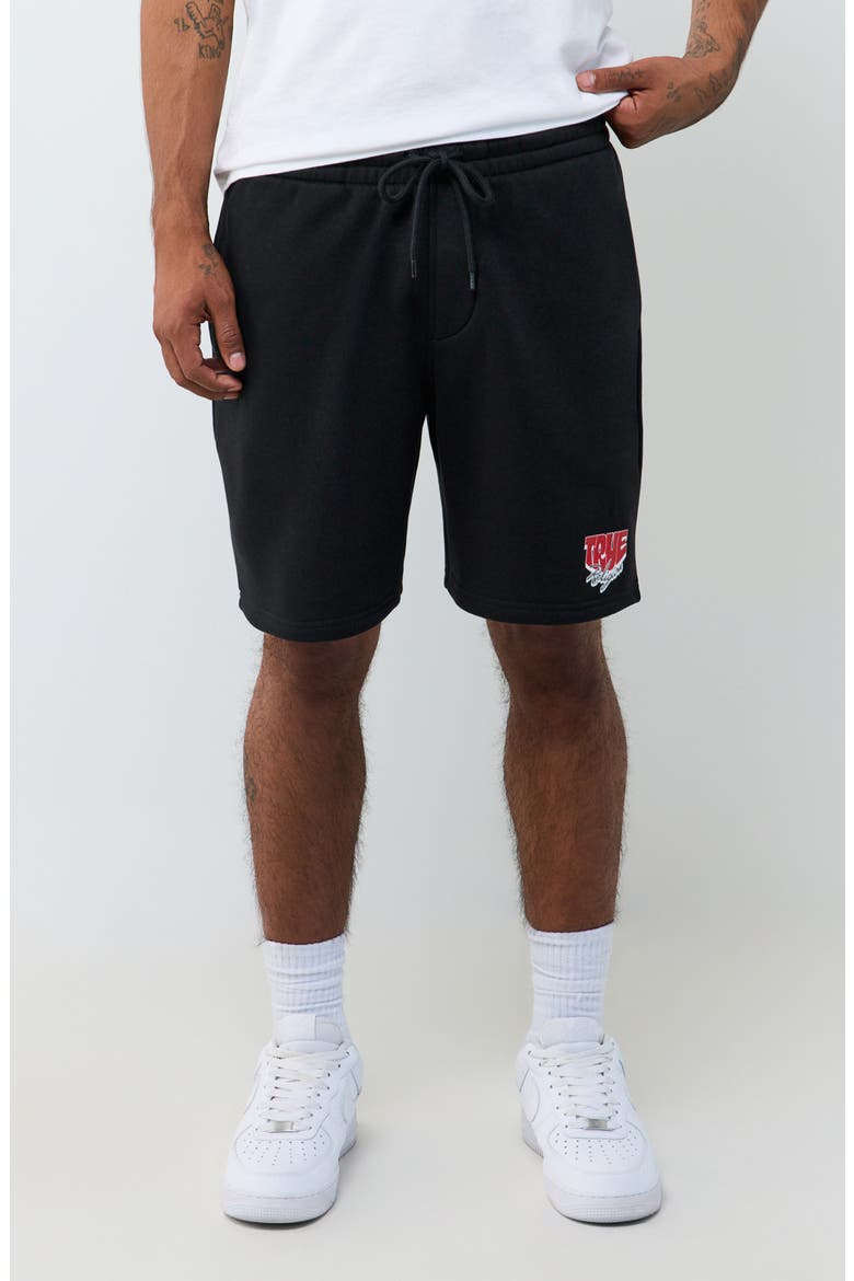 Balloon Graphic Fleece Shorts, Main, color, JET BLACK