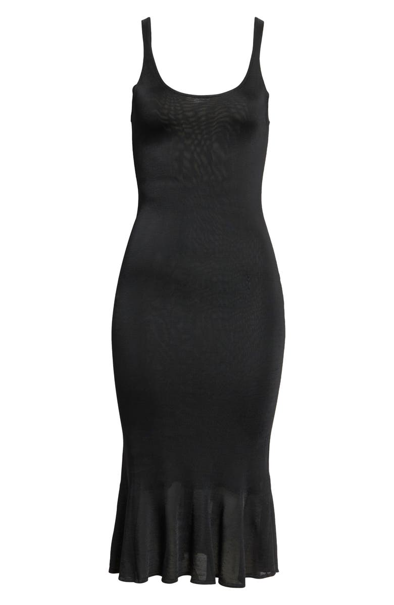 TOTEME Fluted Hem Midi Dress, Alternate, color, Black