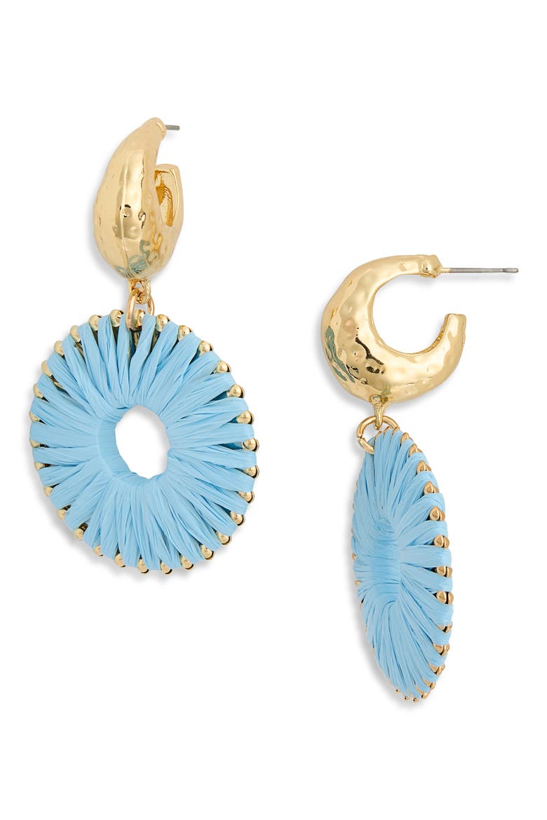 Raffia Wrap Drop Earrings, Main, color, GOLD/ BLUE