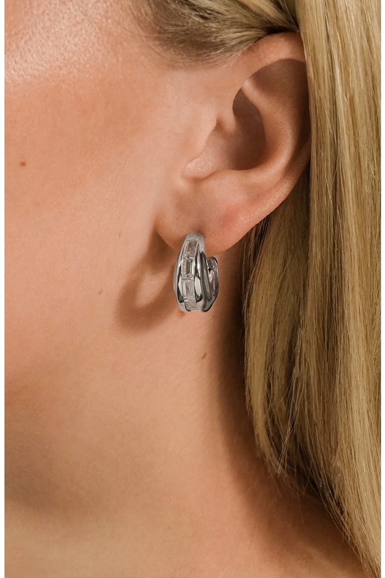 Nola Cubic Zirconia Huggie Hoop Earrings, Alternate, color, SILVER