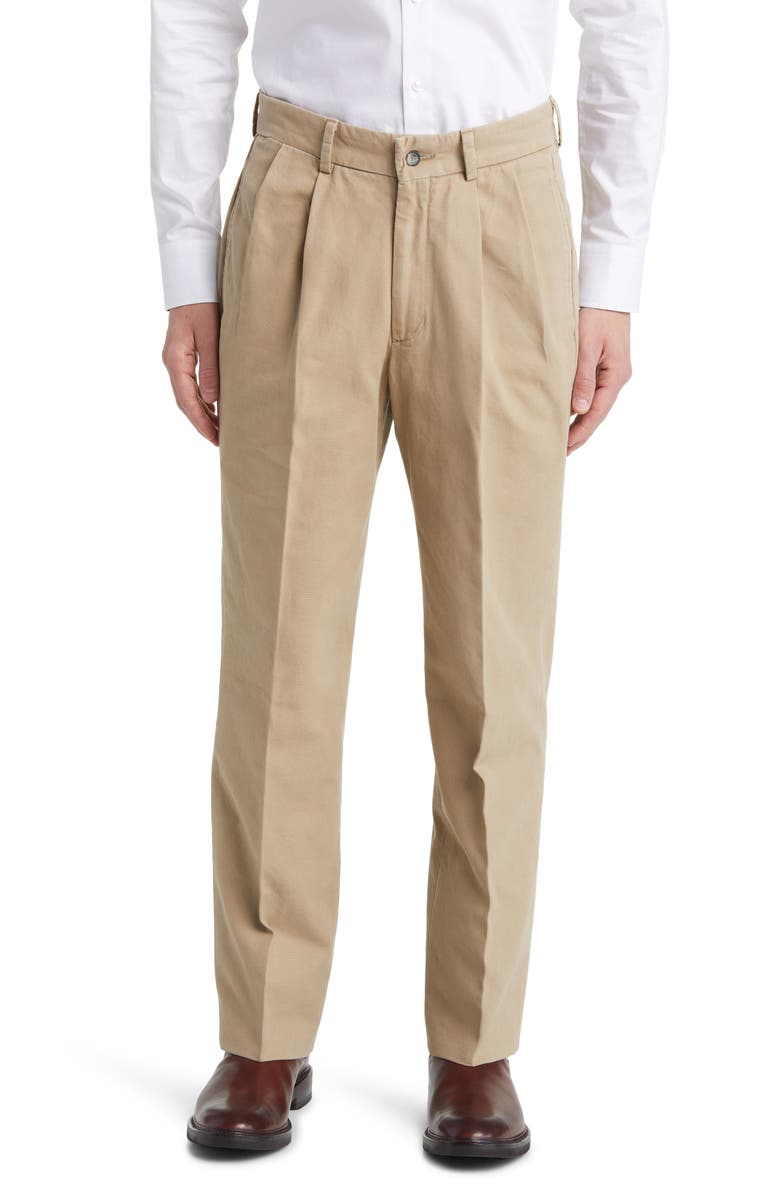 Berle Charleston Pleated Canvas Chinos, Main, color, Khaki