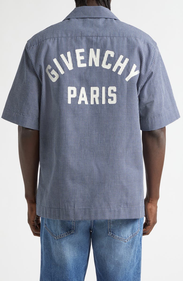 Givenchy Check Logo Appliqué Cotton Bowling Shirt, Alternate, color, White/ Blue