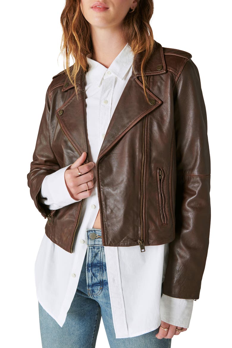 Leather Moto Jacket, Main, color, CHESTNUT
