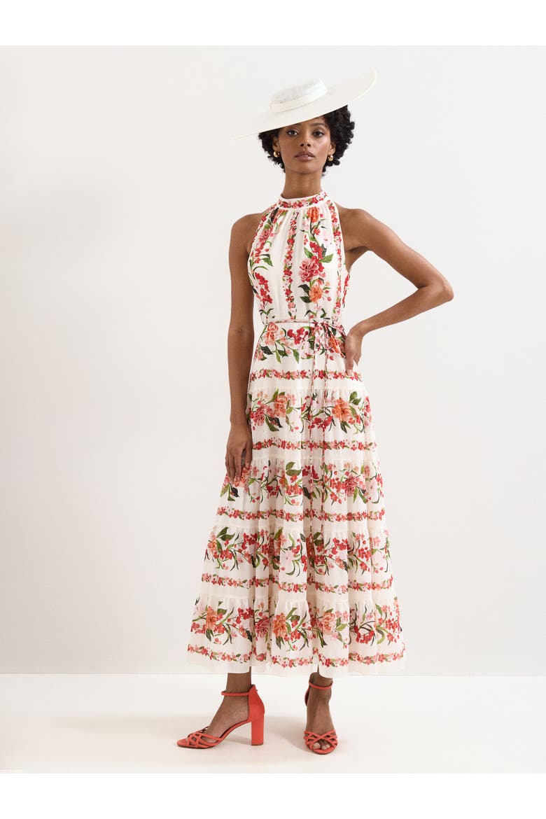 Nita Halter Neck Floral Dress, Main, color, Cream