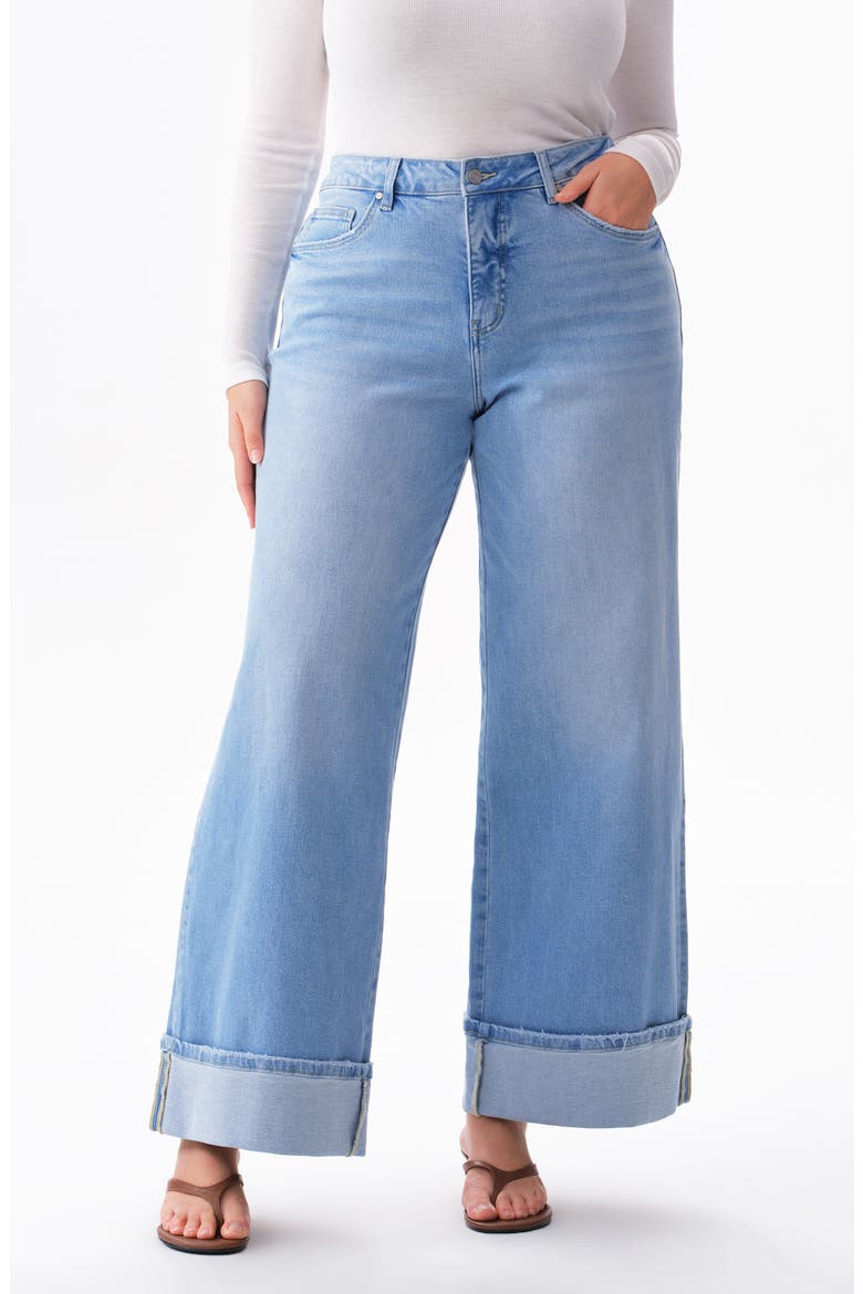 High Waist Cuff Wide Leg Jeans, Main, color, LAGOON