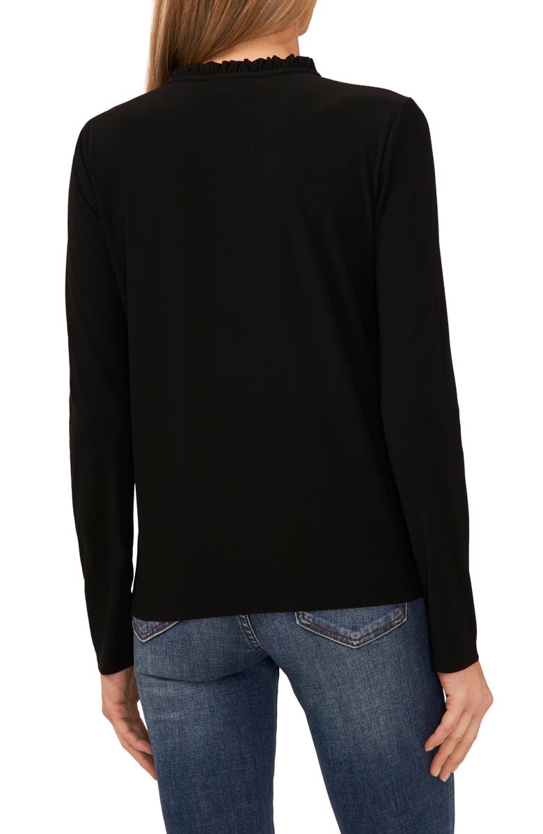 CeCe Ruffle Trim Knit Henley, Alternate, color, Rich Black
