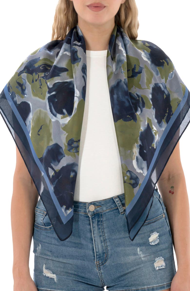 MARCUS ADLER Floral Satin Square Scarf, Main, color, Blue