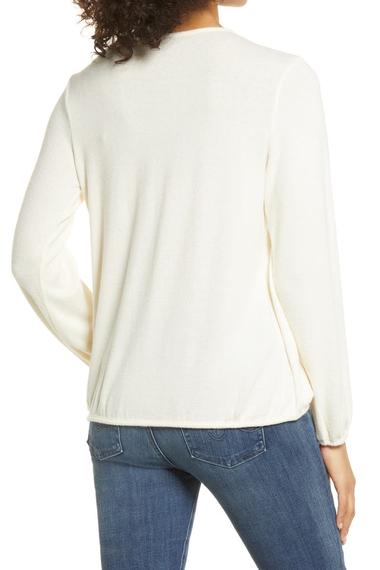 Wrap Front Lace Trim Long Sleeve Hacci Top, Alternate, color, WHISPER WHITE