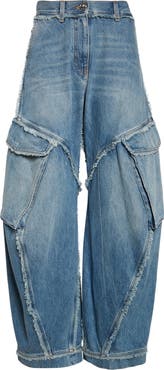 Versace Frayed Raw Cut Wide Leg Cargo Jeans
