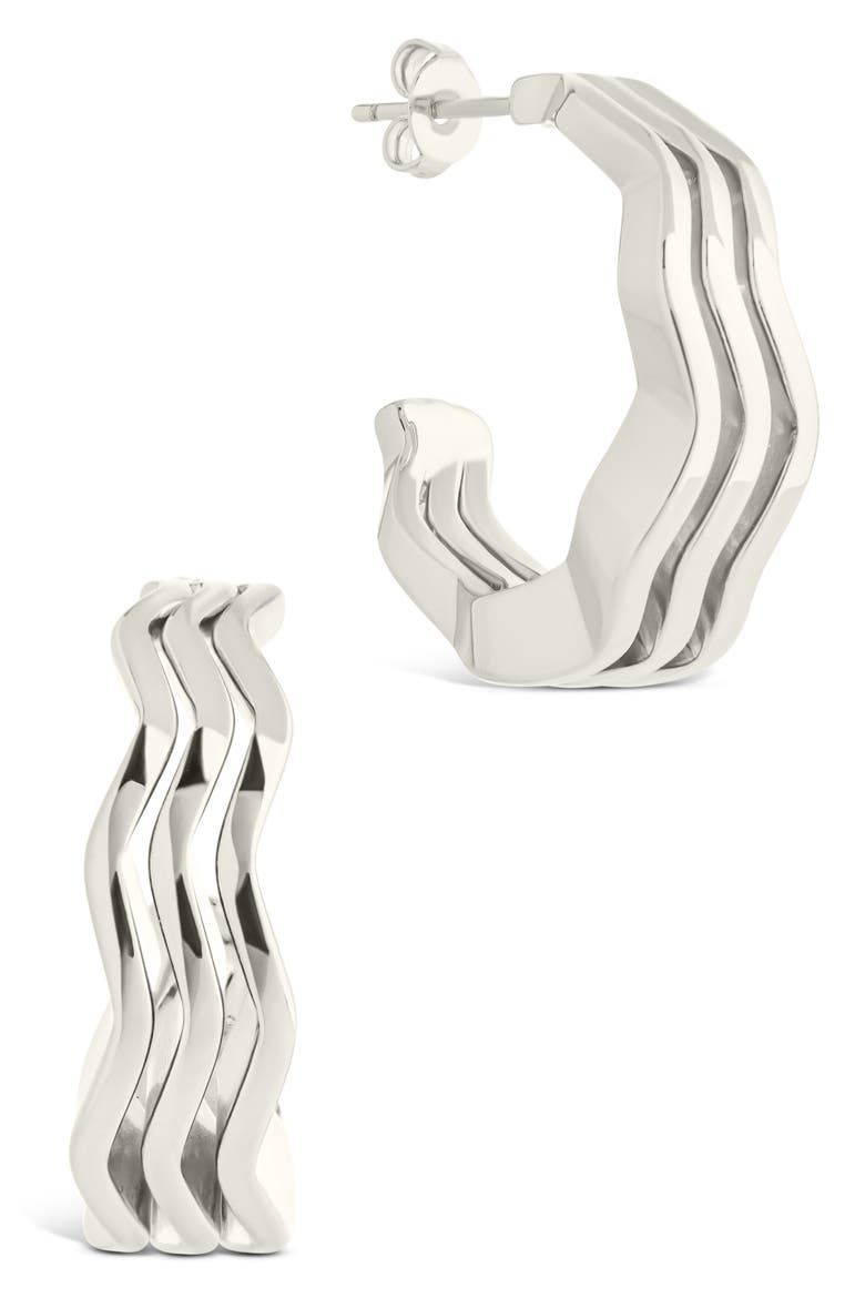 Caprice Ocean Waves Hoop Earrings, Main, color, SILVER