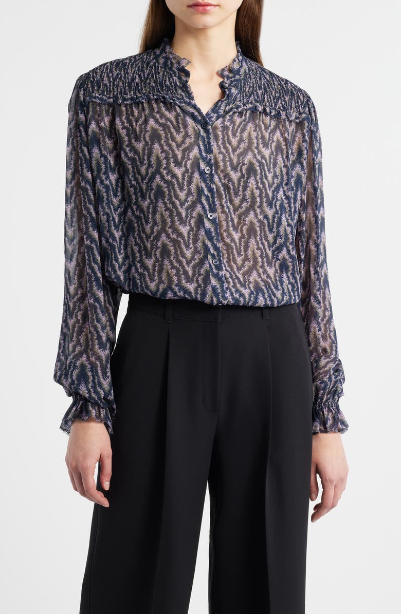 BOSS Orange Benvylla Chevron Print Button-Up Shirt, Main, color, Purple Multi