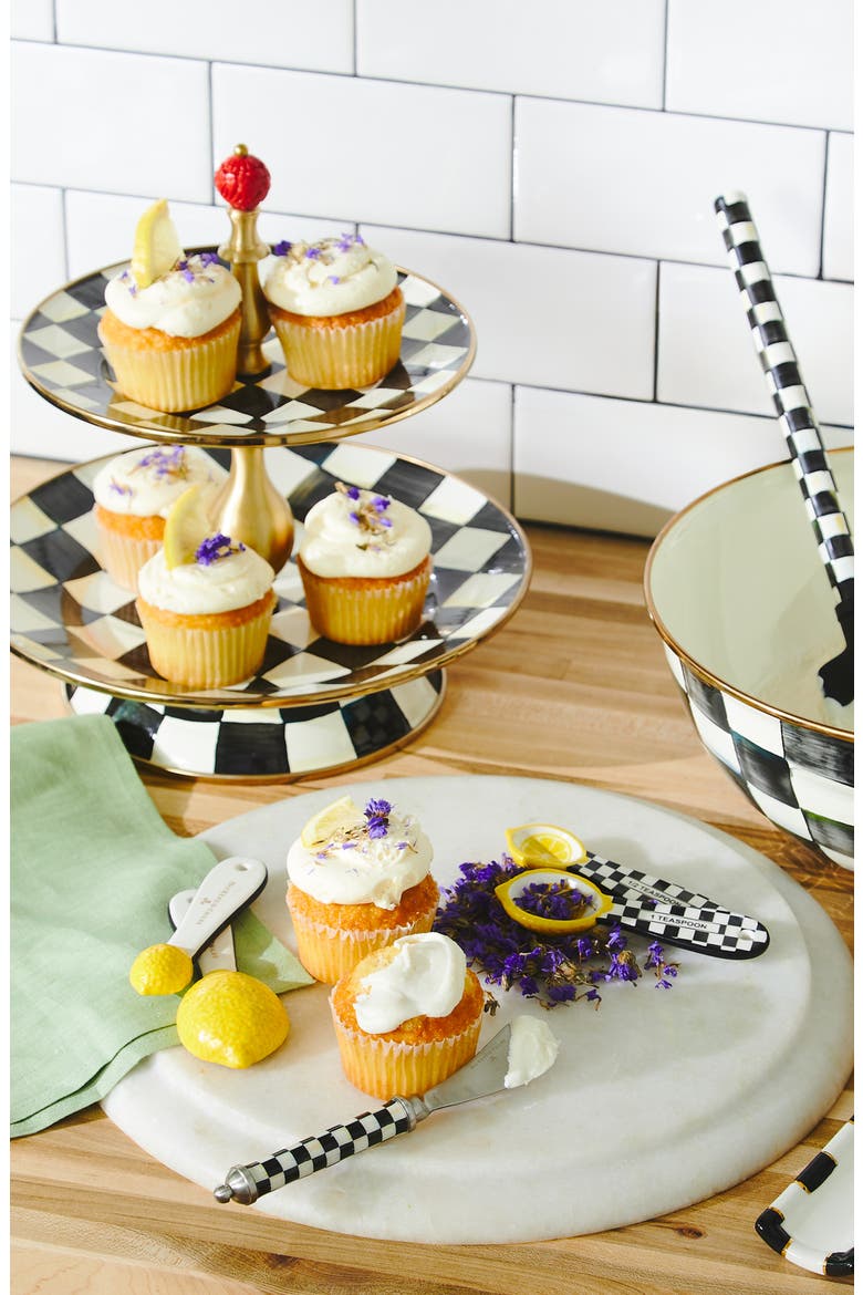 Courtly Check Enameled Steel 2-Tier Sweets Stand, Alternate, color, BLACK/ WHITE