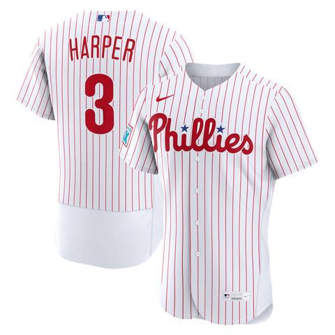 Men's Nike Bryce Harper White Philadelphia Phillies Home Authentic Sponsor Patch Jersey