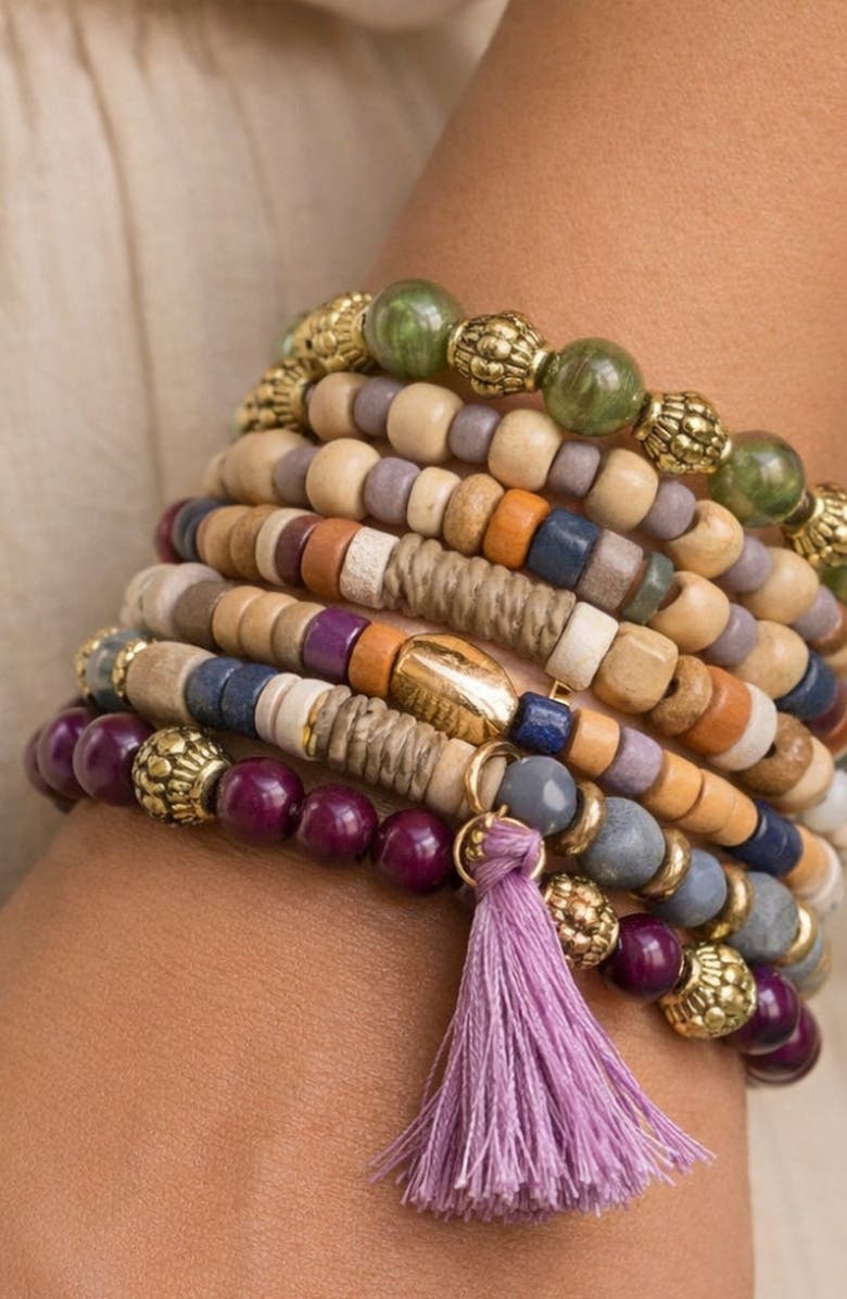 Humanist Beauty Abundance Stacking Bracelet Set, Alternate, color, Mauve / Green / Brown
