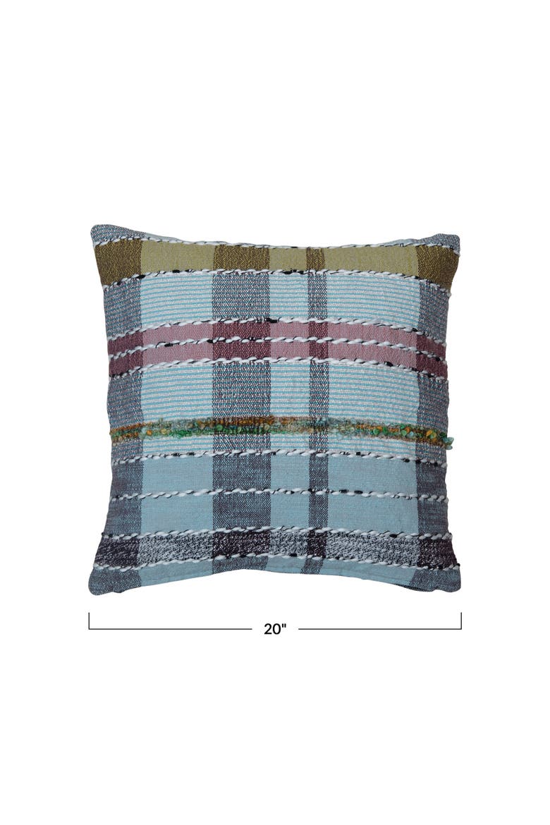 Woven Cotton and Wool Madras Plaid Pillow with Chambray Back, Multicolor, Alternate, color, Multicolor