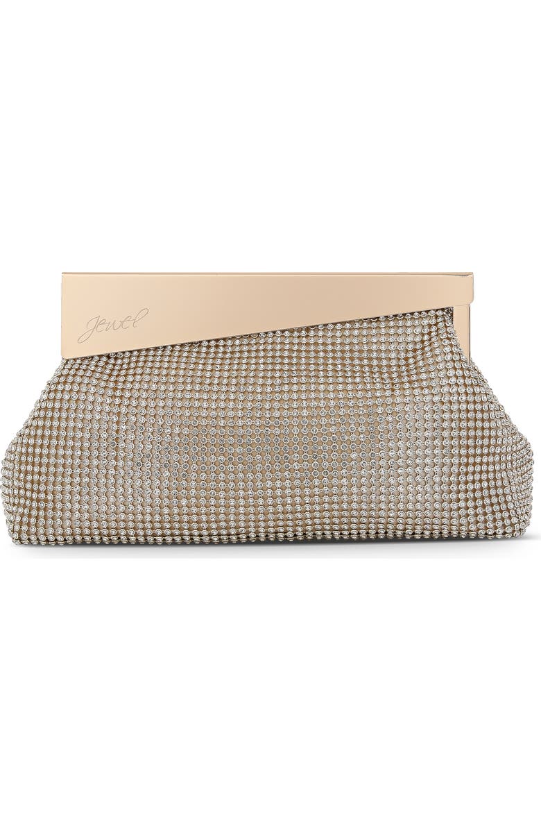 Jewel Badgley Mischka Ivy Asymmetrical Crystal Pouch Clutch, Main, color, Gold
