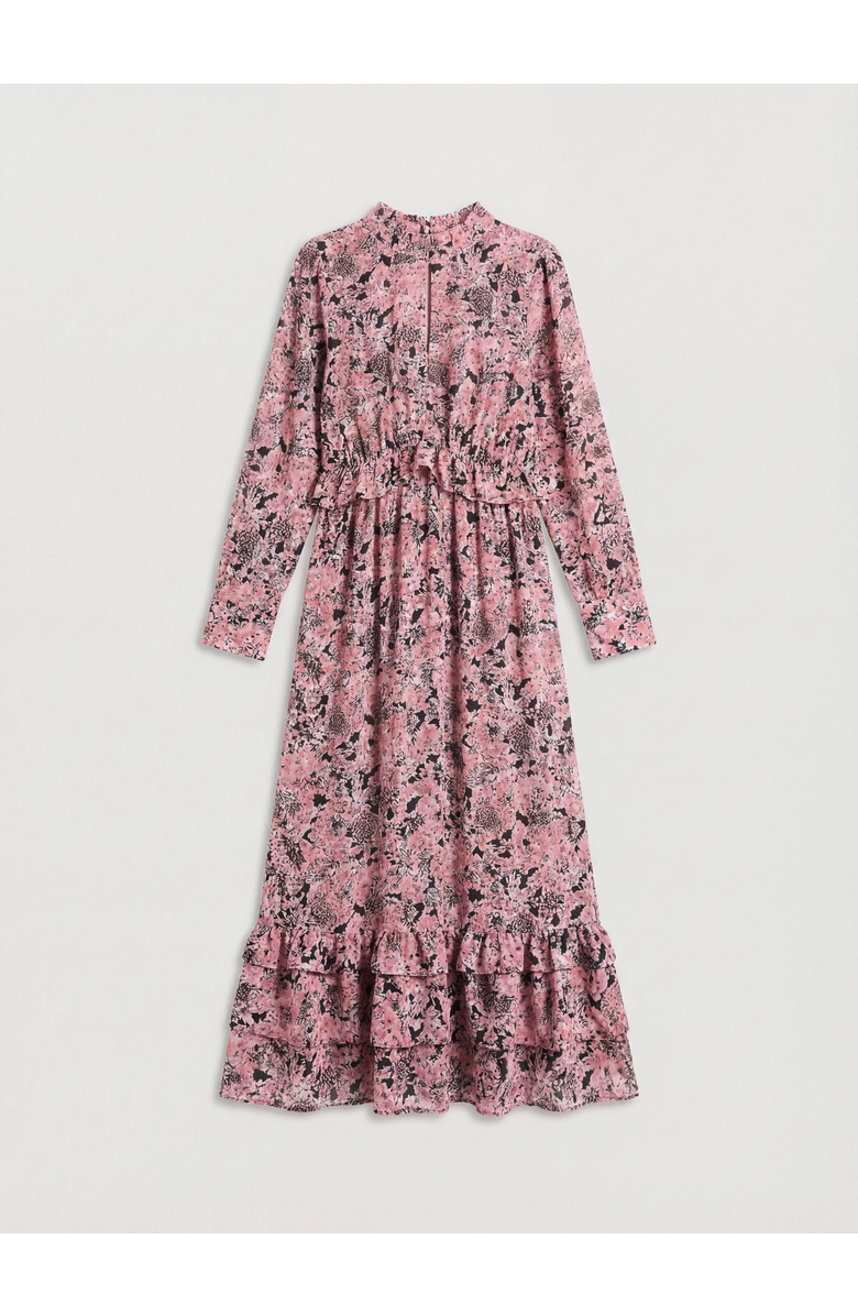 Warehouse Chiffon Shirred High Neck Midi Dress, Alternate, color, Chocolate