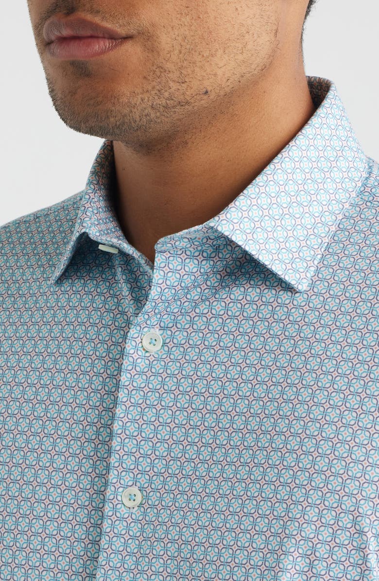 Bugatchi James OoohCotton<sup>®</sup> Geo Print Button-Up Shirt, Alternate, color, Teal