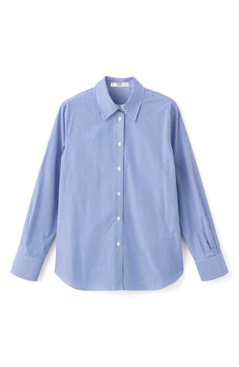 MANGO Stripe Poplin Button-Up Shirt, Alternate, color, Sky Blue